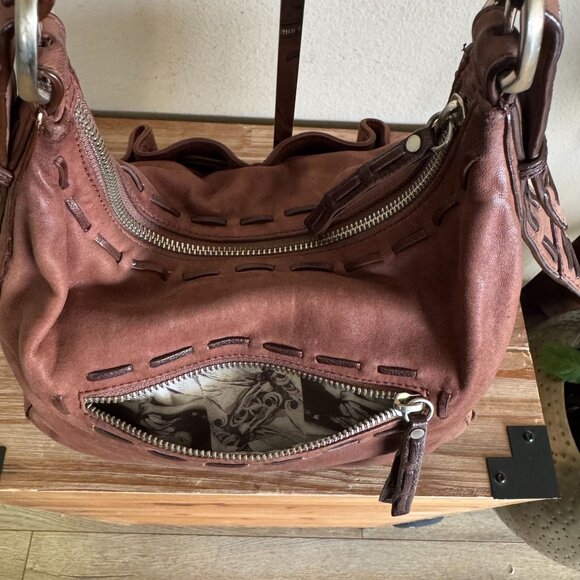 Junior Drake Brown Lambskin Leather Gathered Pocket Squishy Hobo Shoulder Bag - Picture 11 of 17